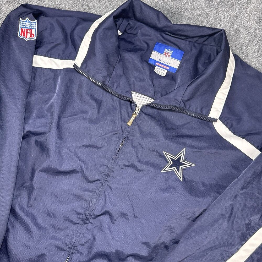 Vintage NFL Reebok On Field Dallas Cowboys Sideline Windbreaker Jacket Navy XL